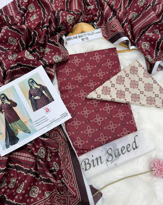Bin Saeed 3-Piece Printed Lawn D-014